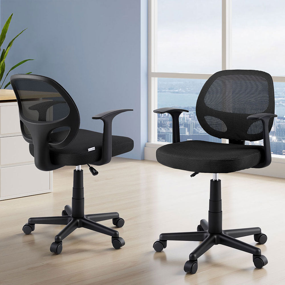 Artiss 2x Mesh Office Chair Computer Gaming Desk Chairs Work Study Mid Back Black OCHAIR-H-FZ14-BKX2