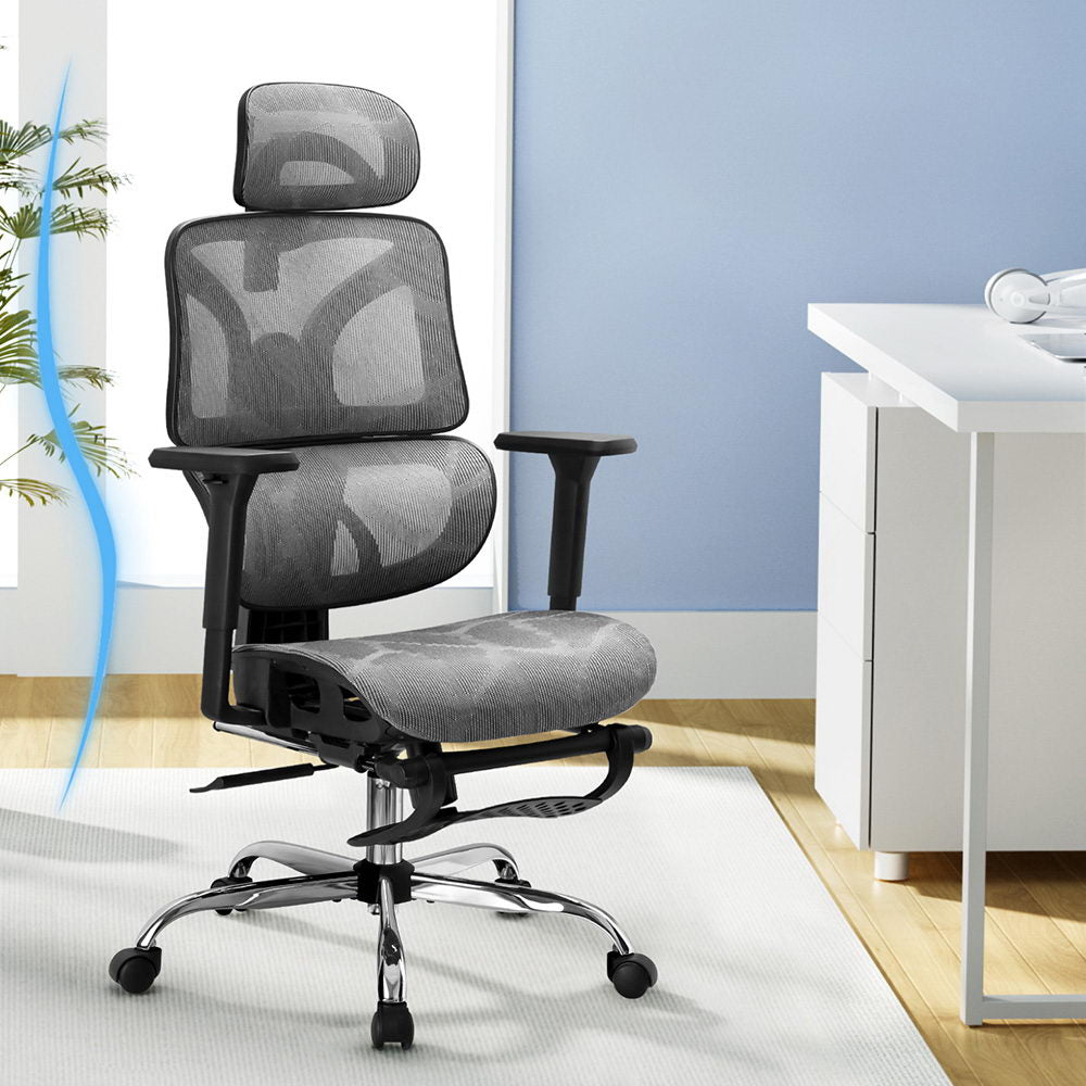 Artiss Ergonomic Office Chair Footrest Grey OCHAIR-H-FZ28-GY