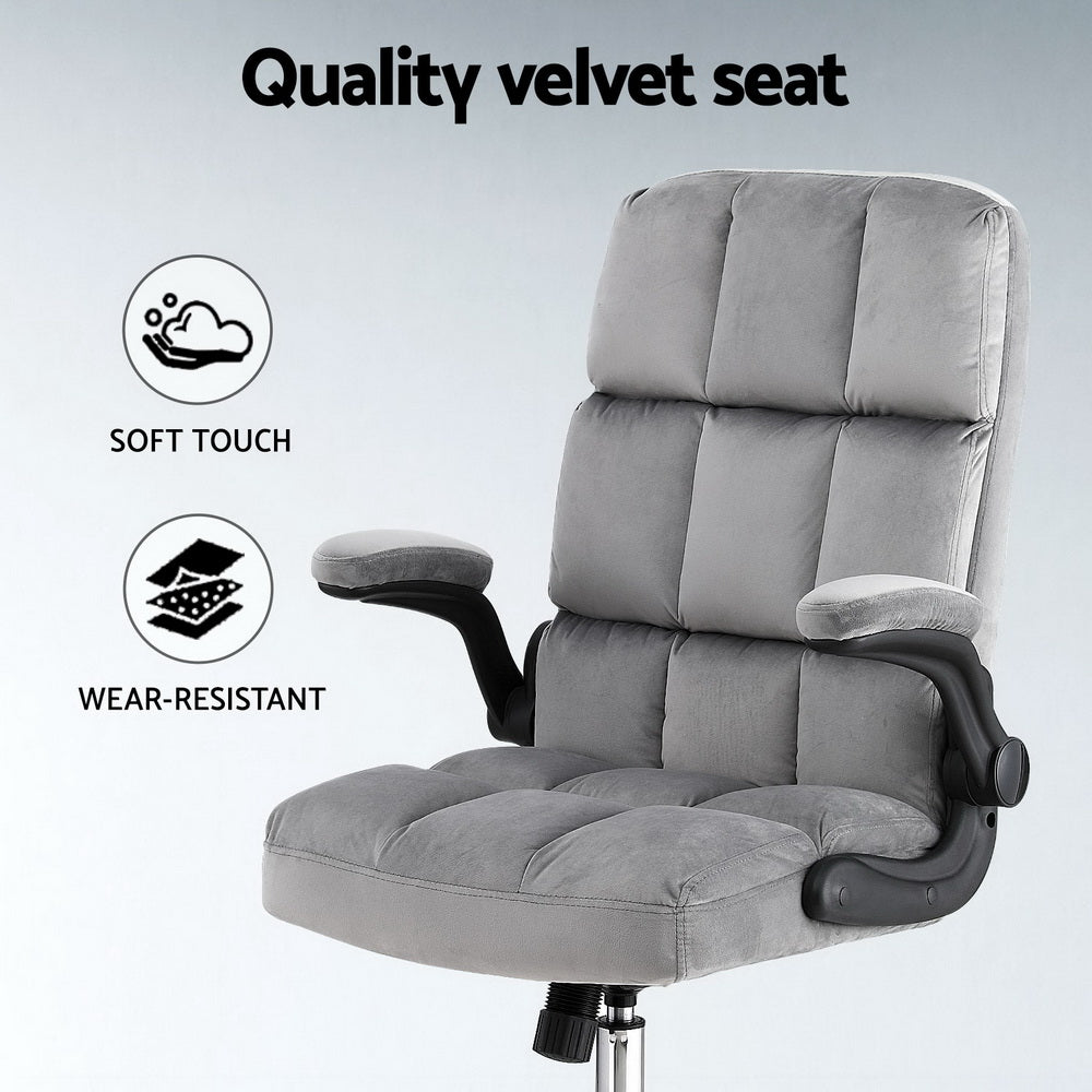 Artiss Office Chair Velvet Seat Racing Gaming Computer Desk Chairs Armrest Grey OCHAIR-H-FZ40-GY