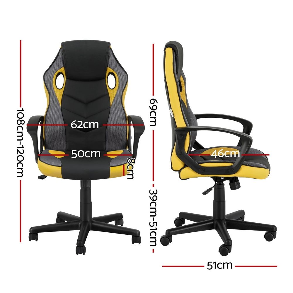 Artiss Gaming Office Chair Computer Executive Racing Chairs High Back Yellow OCHAIR-H-GAME-YE