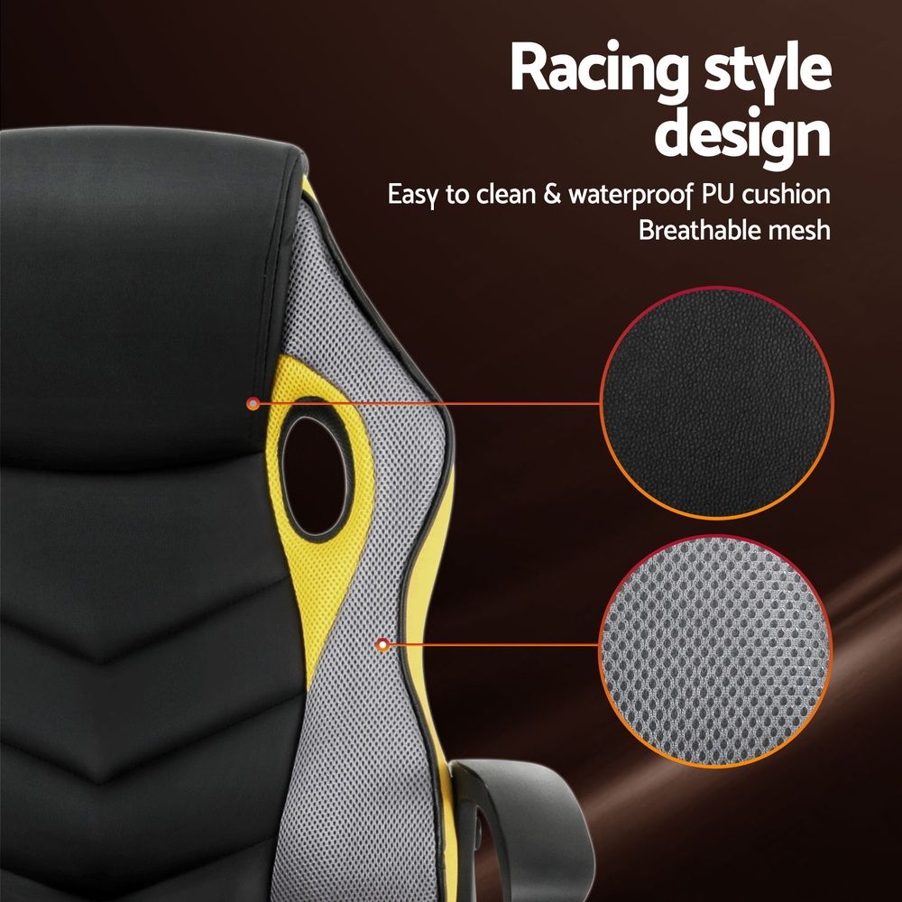 Artiss Gaming Office Chair Computer Executive Racing Chairs High Back Yellow OCHAIR-H-GAME-YE