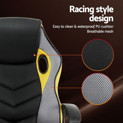 Artiss Gaming Office Chair Computer Executive Racing Chairs High Back Yellow OCHAIR-H-GAME-YE