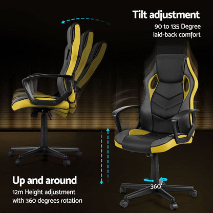 Artiss Gaming Office Chair Computer Executive Racing Chairs High Back Yellow OCHAIR-H-GAME-YE