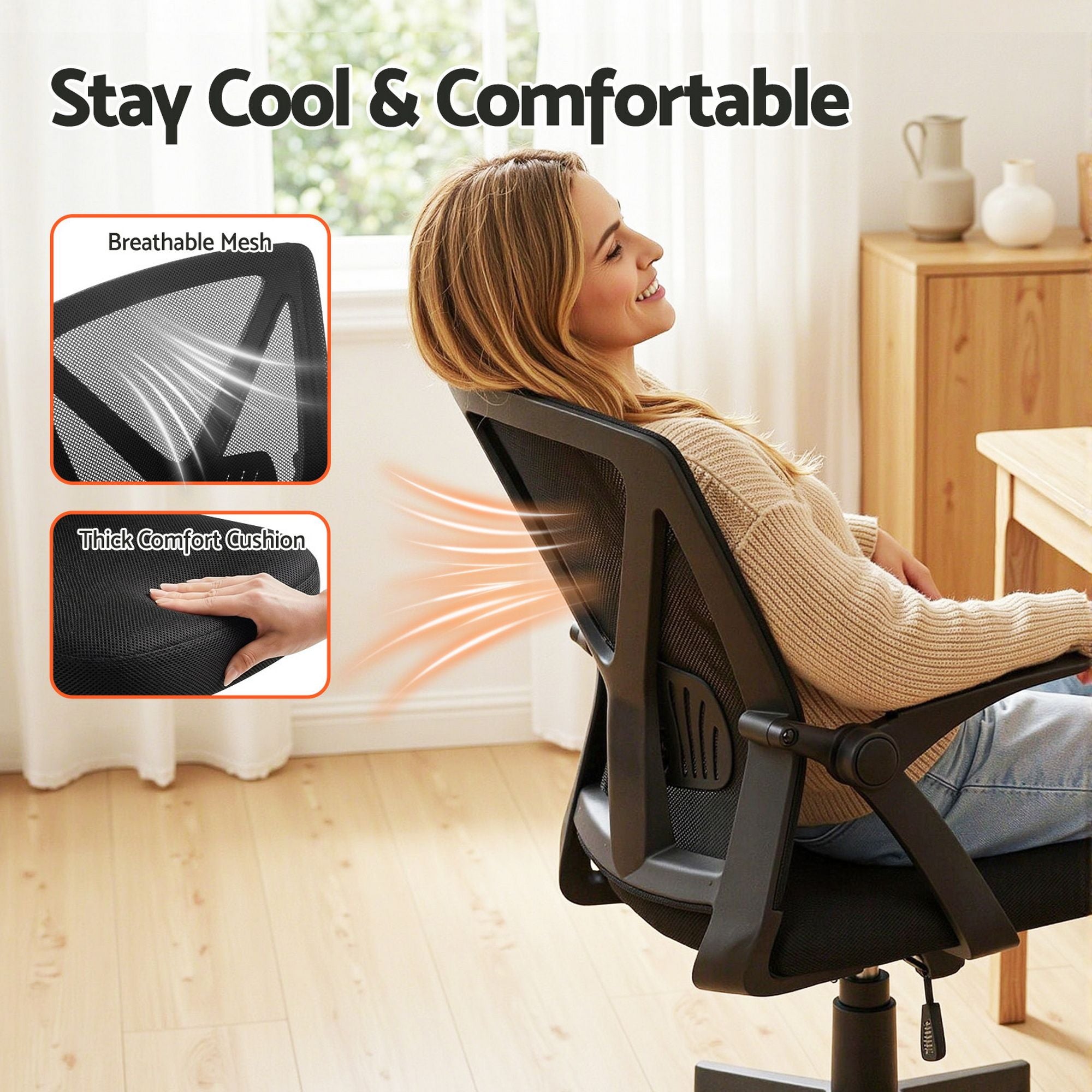 Artiss Mesh Office Chair Mid Back Black OCHAIR-H-M02-BK