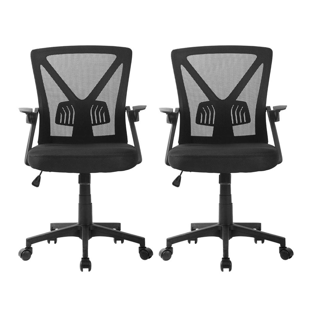 Artiss 2x Mesh Office Chair Mid Back Black OCHAIR-H-M02-BKX2