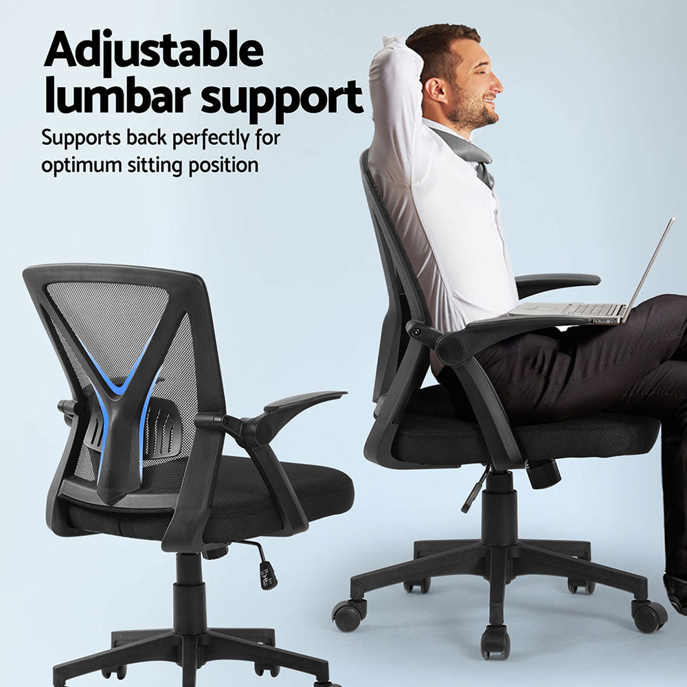Artiss 2x Mesh Office Chair Mid Back Black OCHAIR-H-M02-BKX2