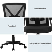 Artiss 2x Mesh Office Chair Mid Back Black OCHAIR-H-M02-BKX2