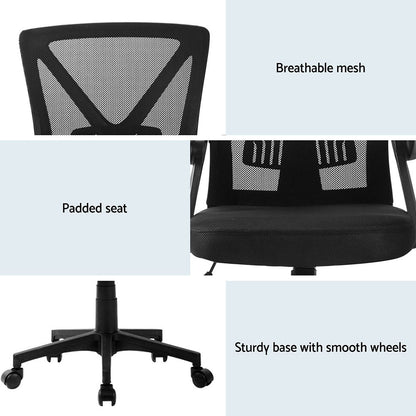 Artiss 2x Mesh Office Chair Mid Back Black OCHAIR-H-M02-BKX2