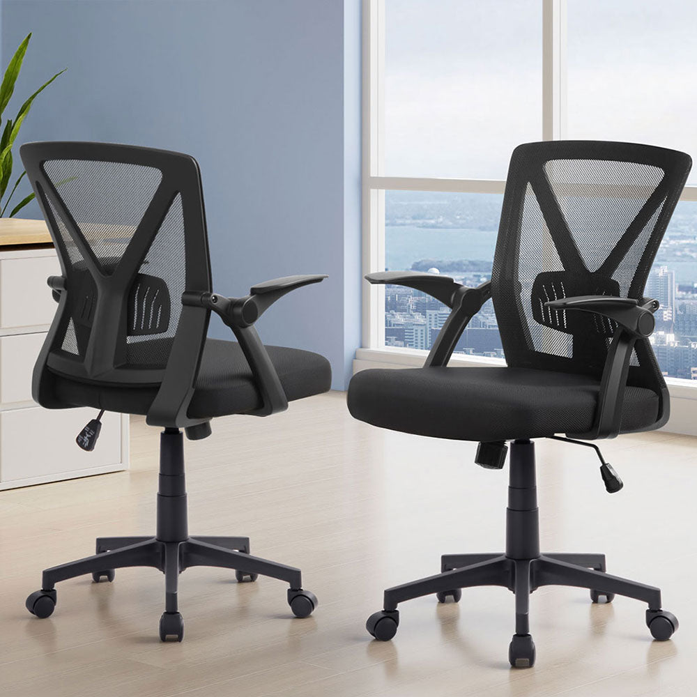 Artiss 2x Mesh Office Chair Mid Back Black OCHAIR-H-M02-BKX2