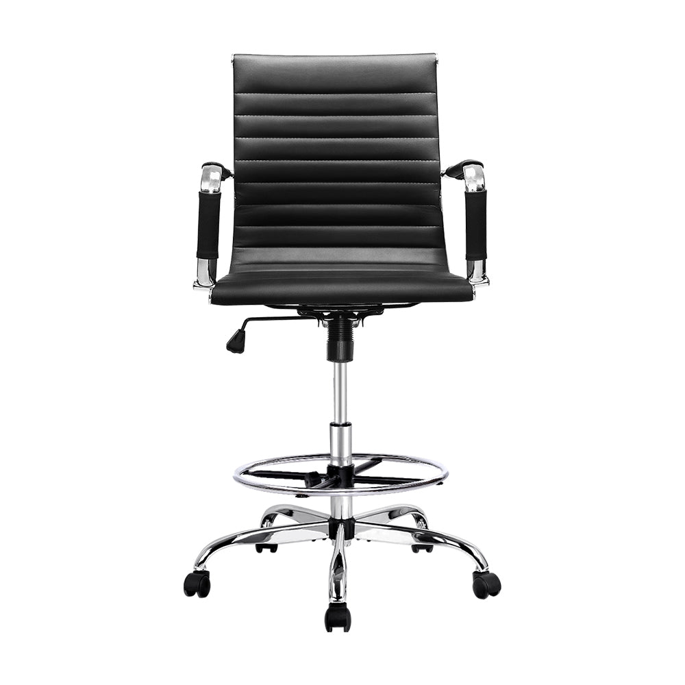 Artiss Office Chair Drafting Stool Leather Chairs Black OCHAIR-H-RING-8147-BK