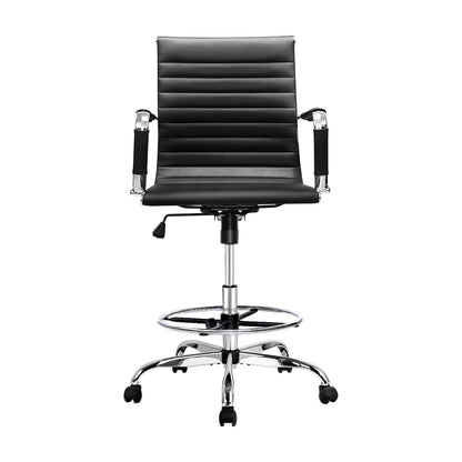 Artiss Office Chair Drafting Stool Leather Chairs Black OCHAIR-H-RING-8147-BK