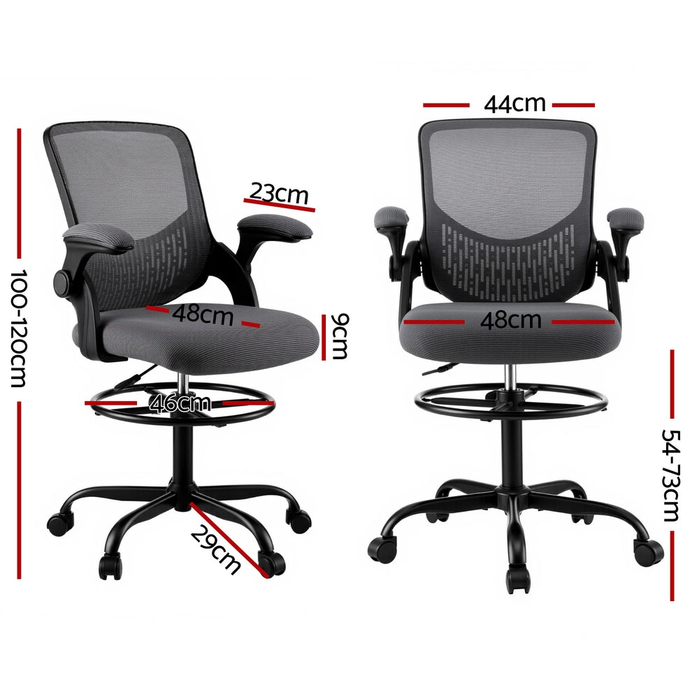 Artiss Office Chair Drafting Chairs Stool Computer Desk Studios Mesh Grey OCHAIR-H-RING-DW39-GY