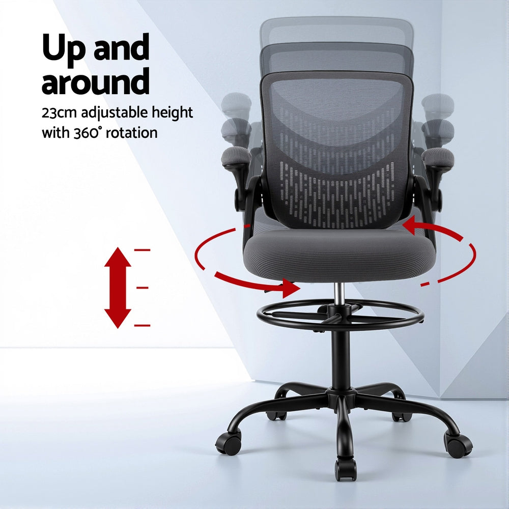 Artiss Office Chair Drafting Chairs Stool Computer Desk Studios Mesh Grey OCHAIR-H-RING-DW39-GY