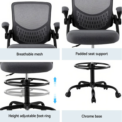 Artiss Office Chair Drafting Chairs Stool Computer Desk Studios Mesh Grey OCHAIR-H-RING-DW39-GY