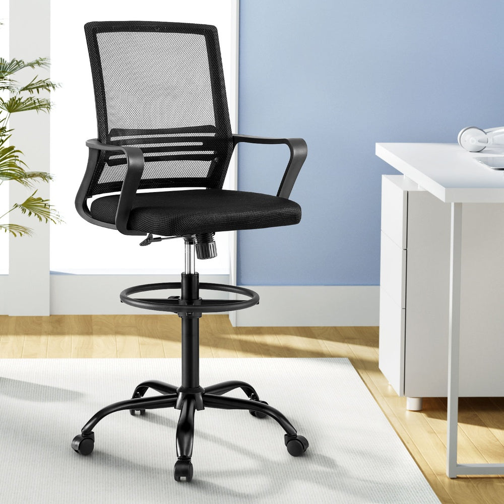 Artiss Office Chair Drafting Chairs Stool Computer Desk Studios Mesh Black OCHAIR-K-DRAF-BK