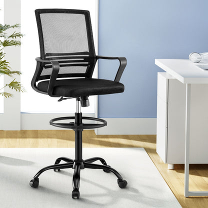 Artiss Office Chair Drafting Chairs Stool Computer Desk Studios Mesh Black OCHAIR-K-DRAF-BK