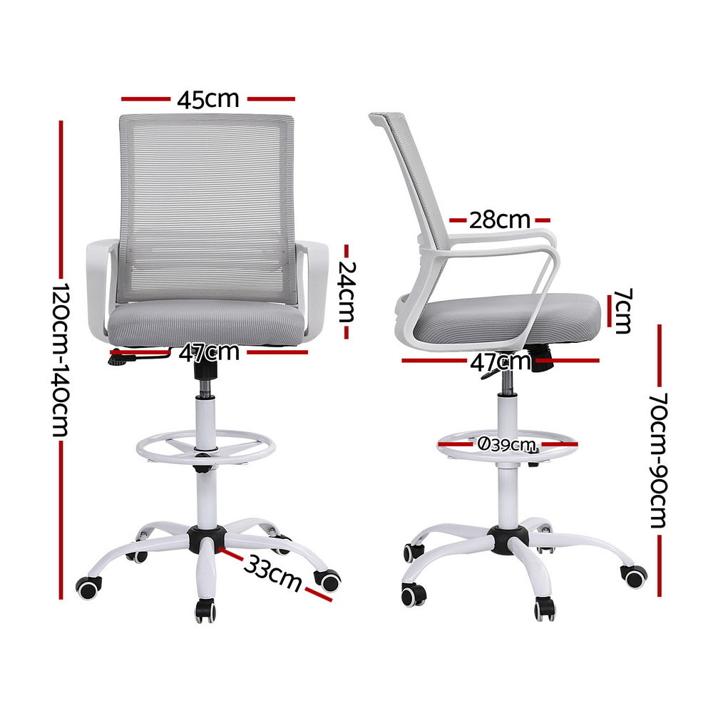 Artiss Office Chair Drafting Chairs Stool Computer Desk Studios Mesh White OCHAIR-K-DRAF-GYWH