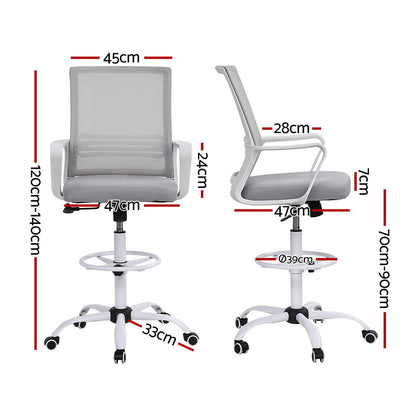 Artiss Office Chair Drafting Chairs Stool Computer Desk Studios Mesh White OCHAIR-K-DRAF-GYWH