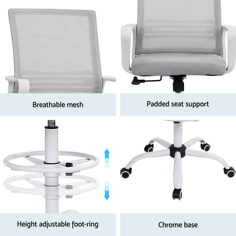 Artiss Office Chair Drafting Chairs Stool Computer Desk Studios Mesh White OCHAIR-K-DRAF-GYWH