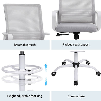 Artiss Office Chair Drafting Chairs Stool Computer Desk Studios Mesh White OCHAIR-K-DRAF-GYWH
