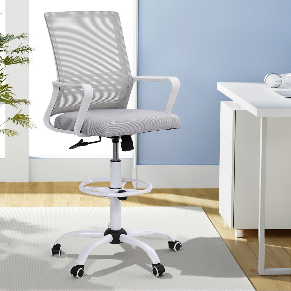 Artiss Office Chair Drafting Chairs Stool Computer Desk Studios Mesh White OCHAIR-K-DRAF-GYWH