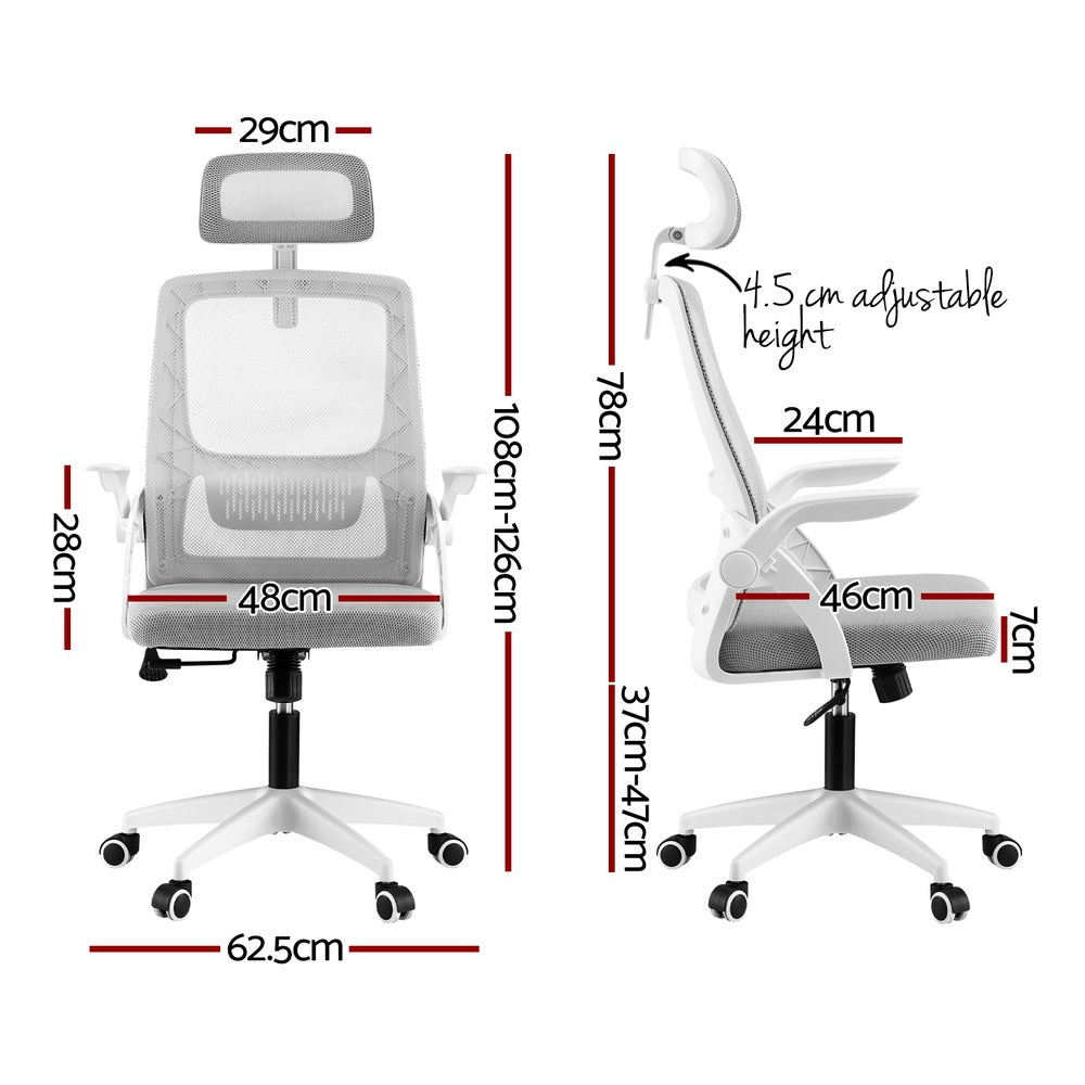 Artiss Ergonomic Office Chair Computer Desk Chairs Headrest Adjustable Grey OCHAIR-K-MESH-GY-WH