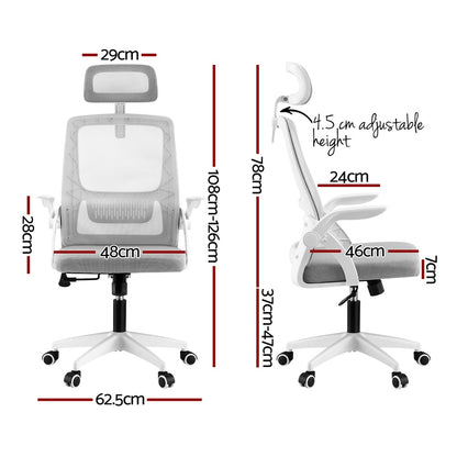 Artiss Ergonomic Office Chair Computer Desk Chairs Headrest Adjustable Grey OCHAIR-K-MESH-GY-WH