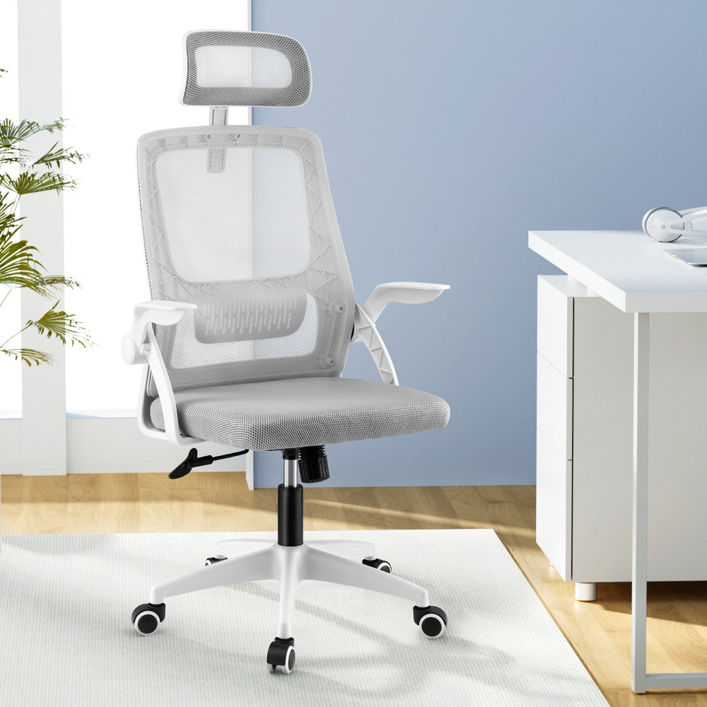 Artiss Ergonomic Office Chair Computer Desk Chairs Headrest Adjustable Grey OCHAIR-K-MESH-GY-WH