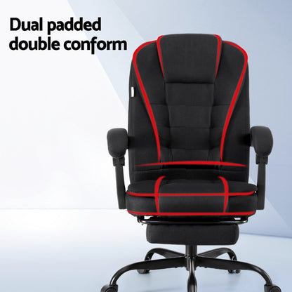 Artiss Office Chair Executive Fabric Seat Racing Computer Desk Chairs Footrest OCHAIR-L-1109SJ-BK