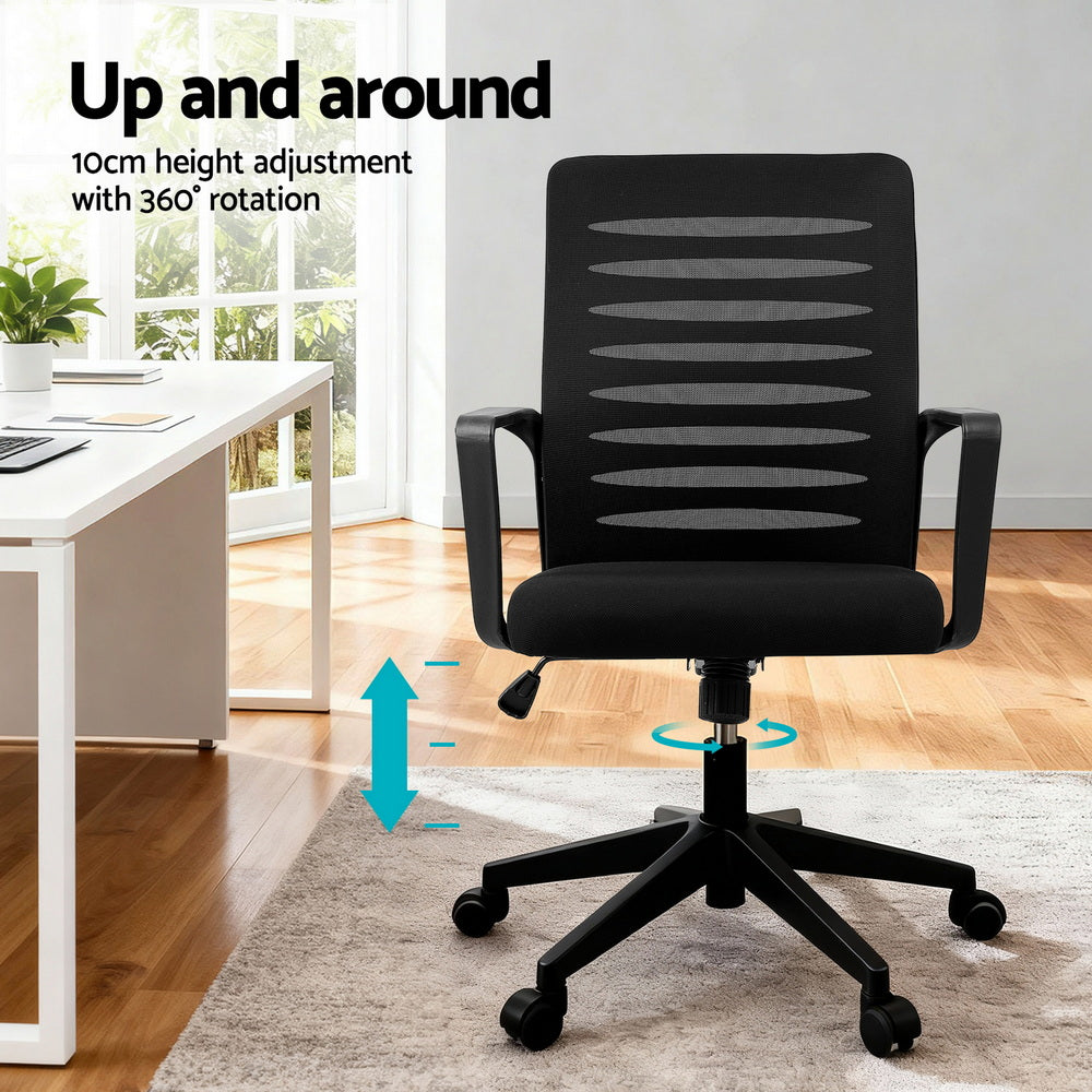 Artiss Ergonomic Office Chair Mesh Computer Desk Chairs with Lumbar Support, Height Adjustment Swivel Chair OCHAIR-L-2014-BK