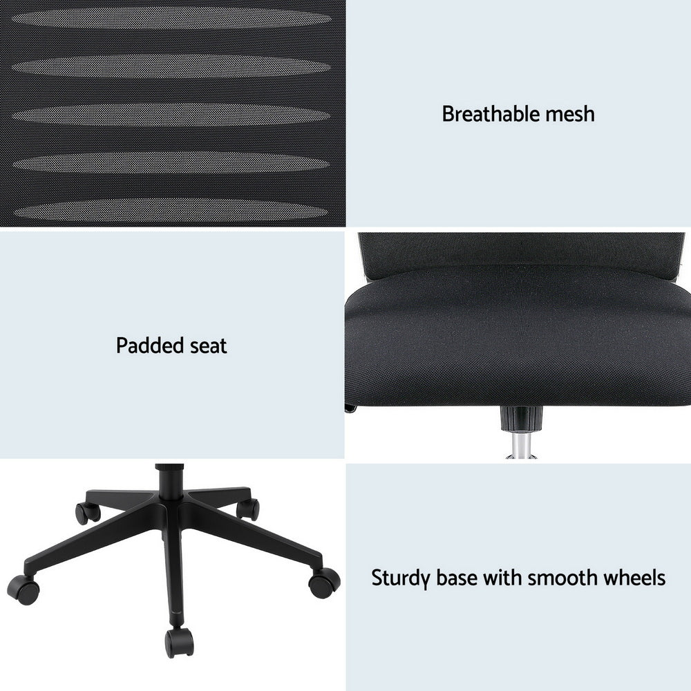 Artiss Ergonomic Office Chair Mesh Computer Desk Chairs with Lumbar Support, Height Adjustment Swivel Chair OCHAIR-L-2014-BK