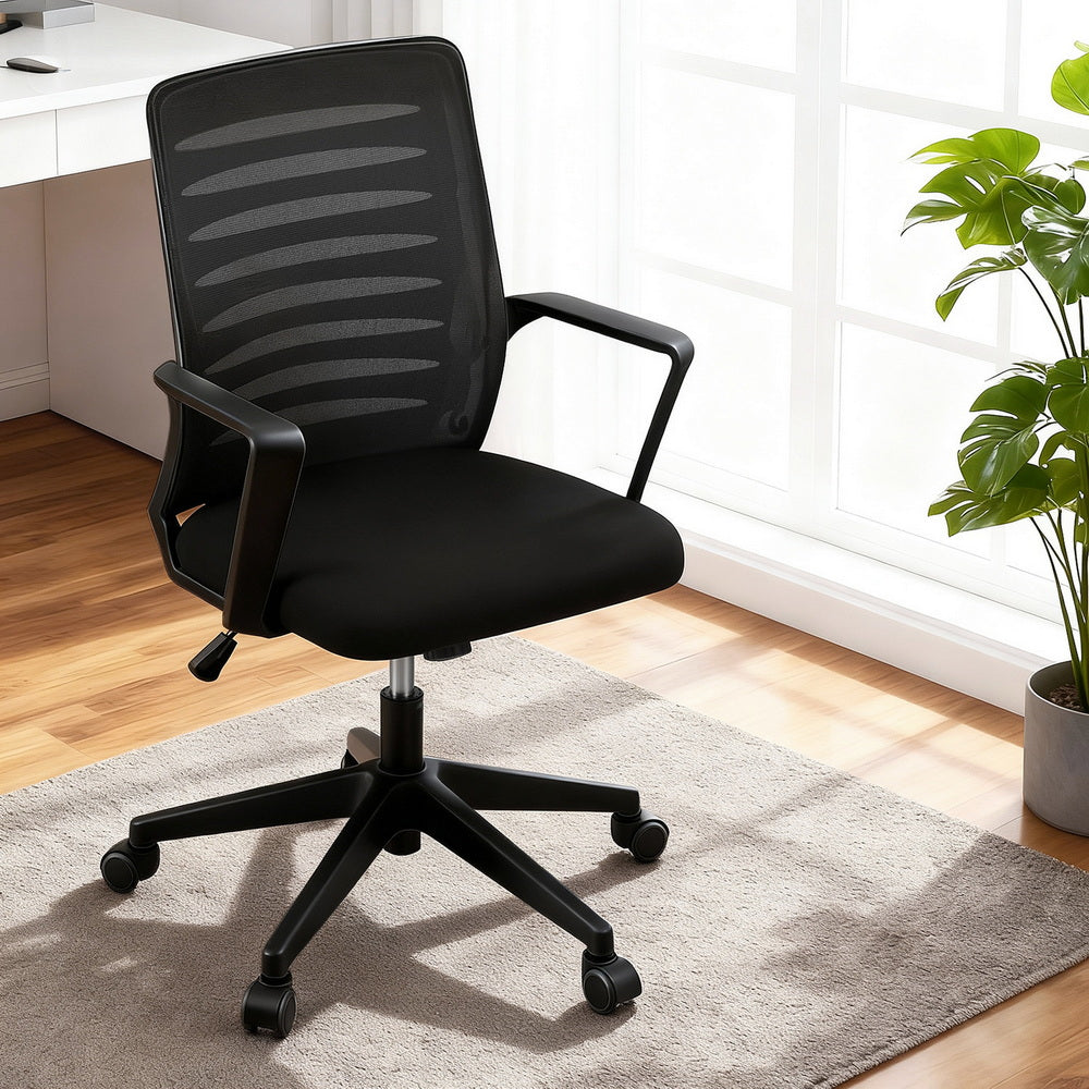 Artiss Ergonomic Office Chair Mesh Computer Desk Chairs with Lumbar Support, Height Adjustment Swivel Chair OCHAIR-L-2014-BK