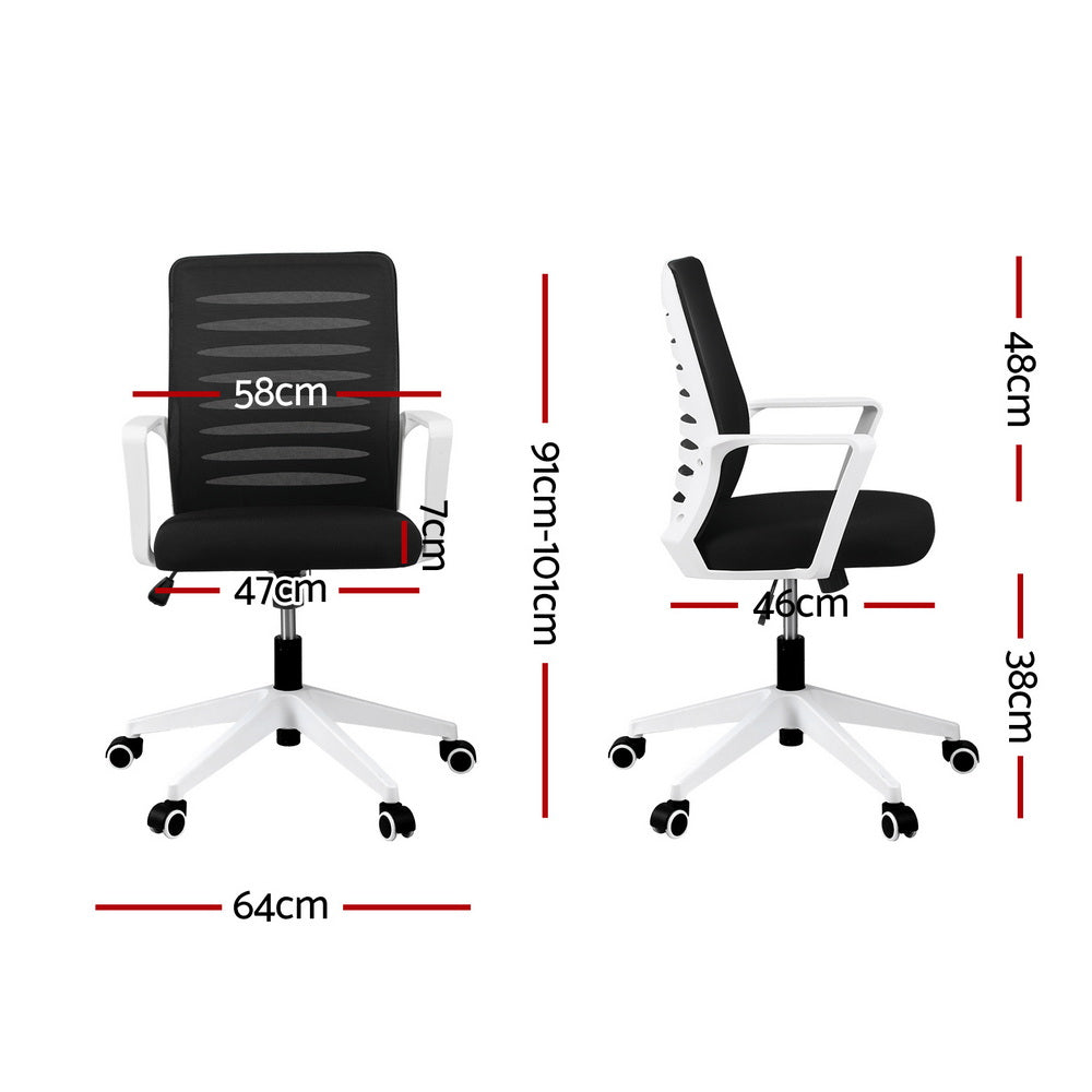 Artiss Ergonomic Office Chair Mesh Computer Desk Chairs with Lumbar Support, Height Adjustment Swivel Chair OCHAIR-L-2014-WH-BK