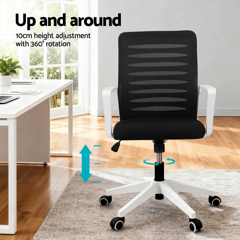 Artiss Ergonomic Office Chair Mesh Computer Desk Chairs with Lumbar Support, Height Adjustment Swivel Chair OCHAIR-L-2014-WH-BK