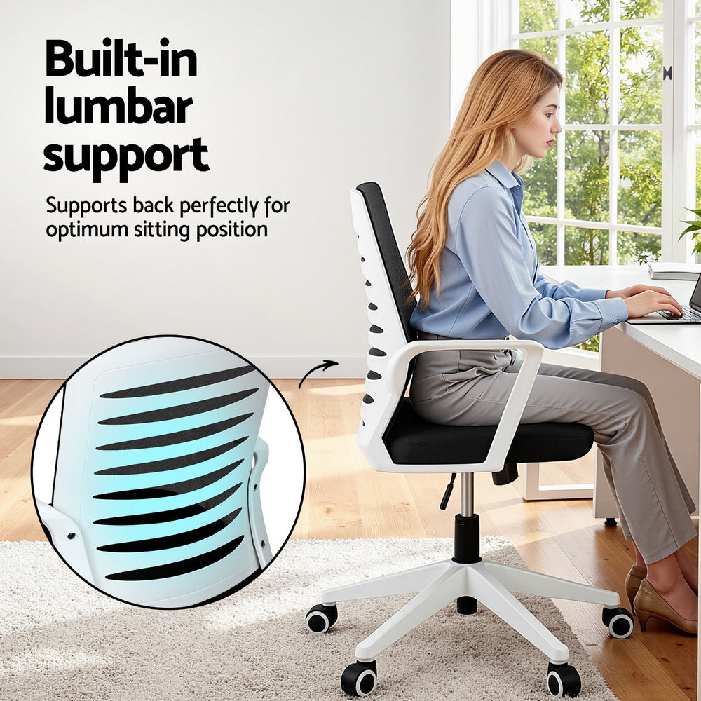 Artiss Ergonomic Office Chair Mesh Computer Desk Chairs with Lumbar Support, Height Adjustment Swivel Chair OCHAIR-L-2014-WH-BK