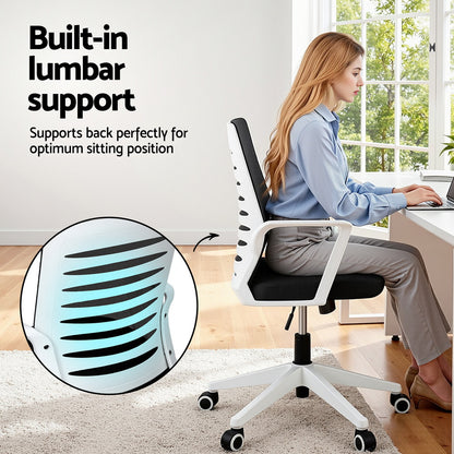 Artiss Ergonomic Office Chair Mesh Computer Desk Chairs with Lumbar Support, Height Adjustment Swivel Chair OCHAIR-L-2014-WH-BK