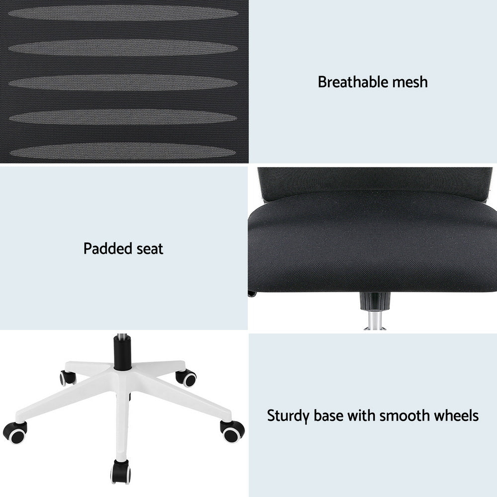Artiss Ergonomic Office Chair Mesh Computer Desk Chairs with Lumbar Support, Height Adjustment Swivel Chair OCHAIR-L-2014-WH-BK