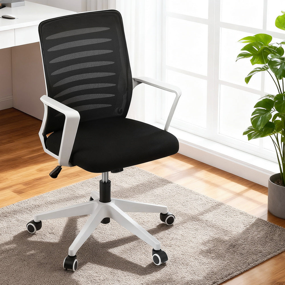 Artiss Ergonomic Office Chair Mesh Computer Desk Chairs with Lumbar Support, Height Adjustment Swivel Chair OCHAIR-L-2014-WH-BK
