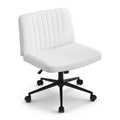 Artiss Criss Cross Chair with Wheels Wide Cross Legged Office Desk Vanity Chair PU Leather, Armless Height OCHAIR-L-2016-WH