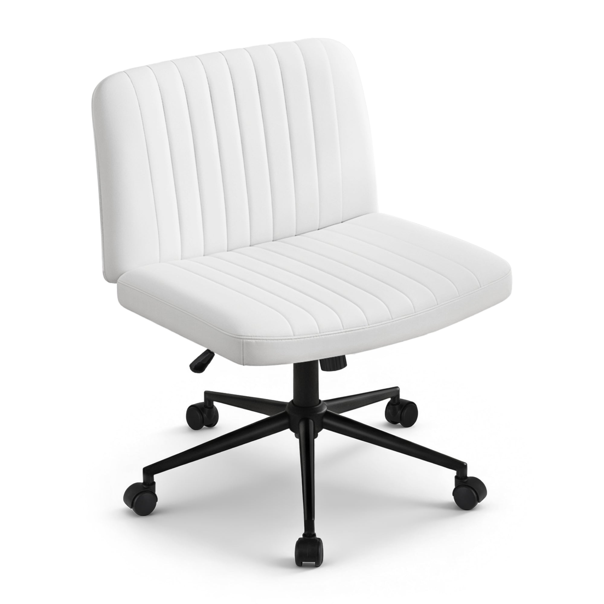 Artiss Criss Cross Chair with Wheels Wide Cross Legged Office Desk Vanity Chair PU Leather, Armless Height OCHAIR-L-2016-WH
