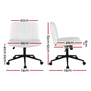 Artiss Criss Cross Chair with Wheels Wide Cross Legged Office Desk Vanity Chair PU Leather, Armless Height OCHAIR-L-2016-WH
