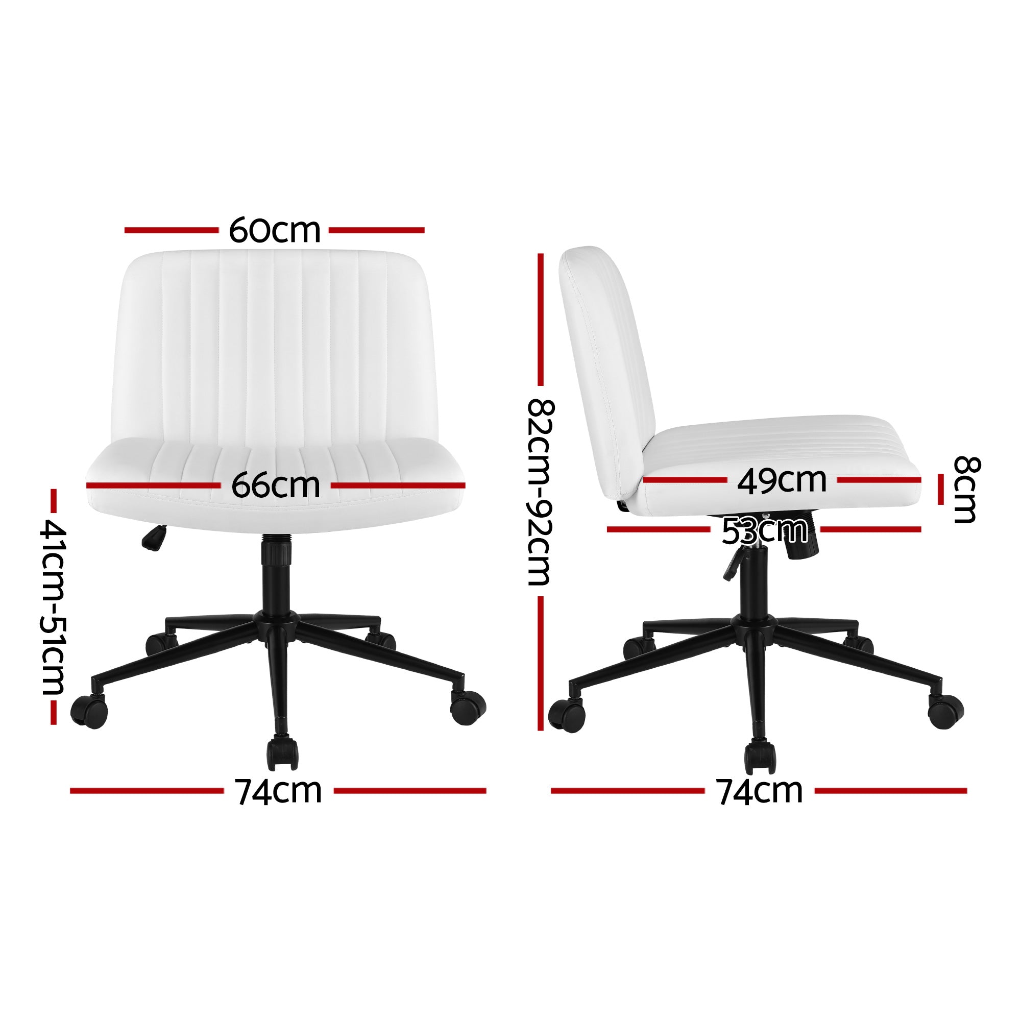 Artiss Criss Cross Chair with Wheels Wide Cross Legged Office Desk Vanity Chair PU Leather, Armless Height OCHAIR-L-2016-WH