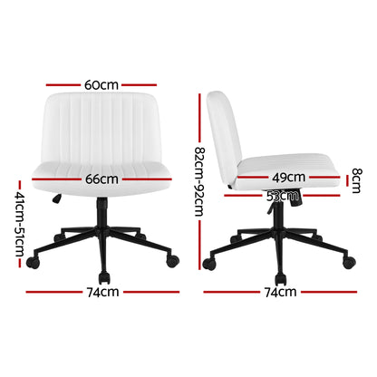 Artiss Criss Cross Chair with Wheels Wide Cross Legged Office Desk Vanity Chair PU Leather, Armless Height OCHAIR-L-2016-WH