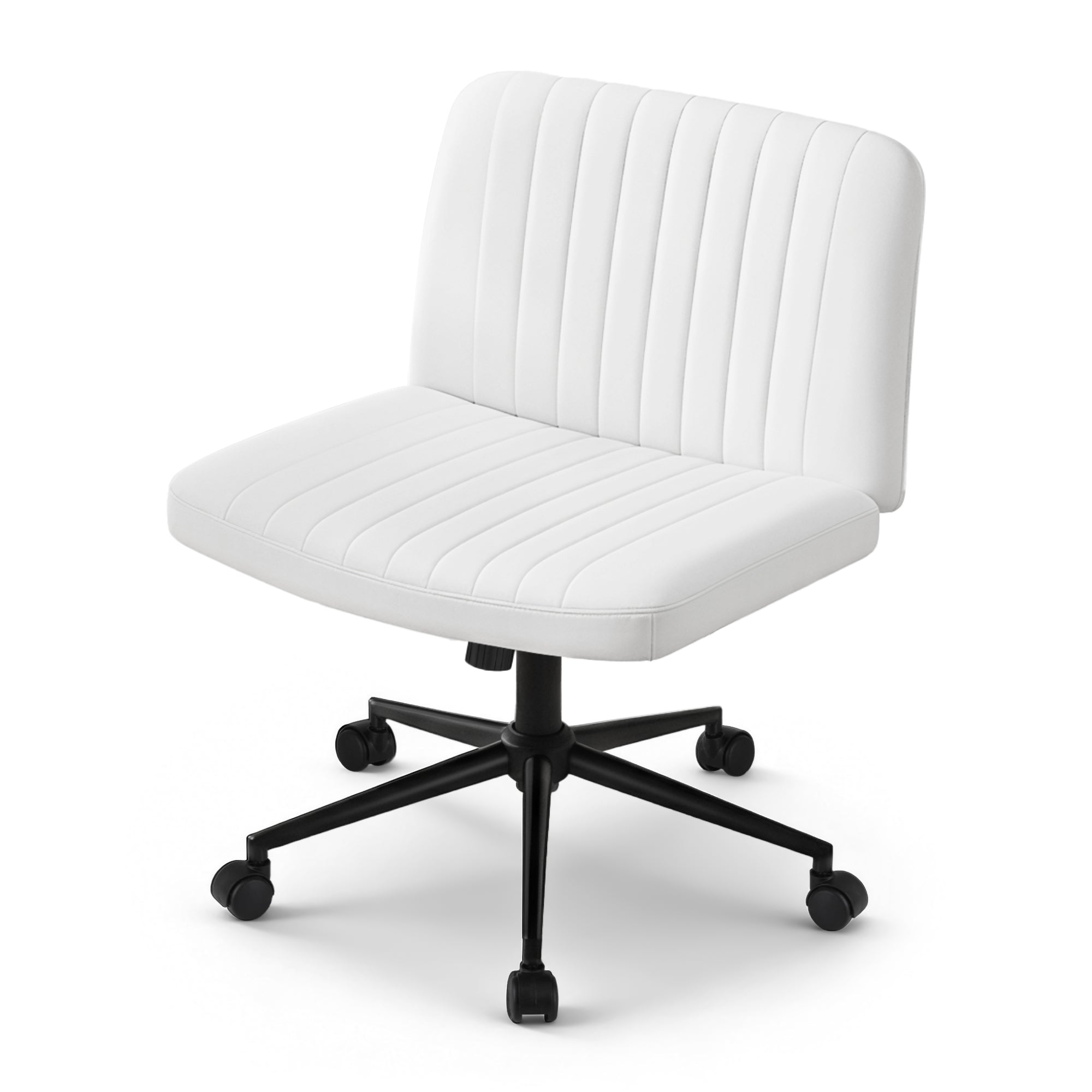Artiss Criss Cross Chair with Wheels Wide Cross Legged Office Desk Vanity Chair PU Leather, Armless Height OCHAIR-L-2016-WH