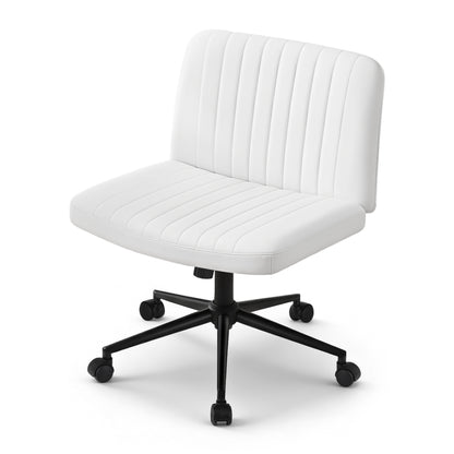Artiss Criss Cross Chair with Wheels Wide Cross Legged Office Desk Vanity Chair PU Leather, Armless Height OCHAIR-L-2016-WH