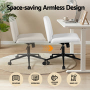 Artiss Criss Cross Chair with Wheels Wide Cross Legged Office Desk Vanity Chair PU Leather, Armless Height OCHAIR-L-2016-WH