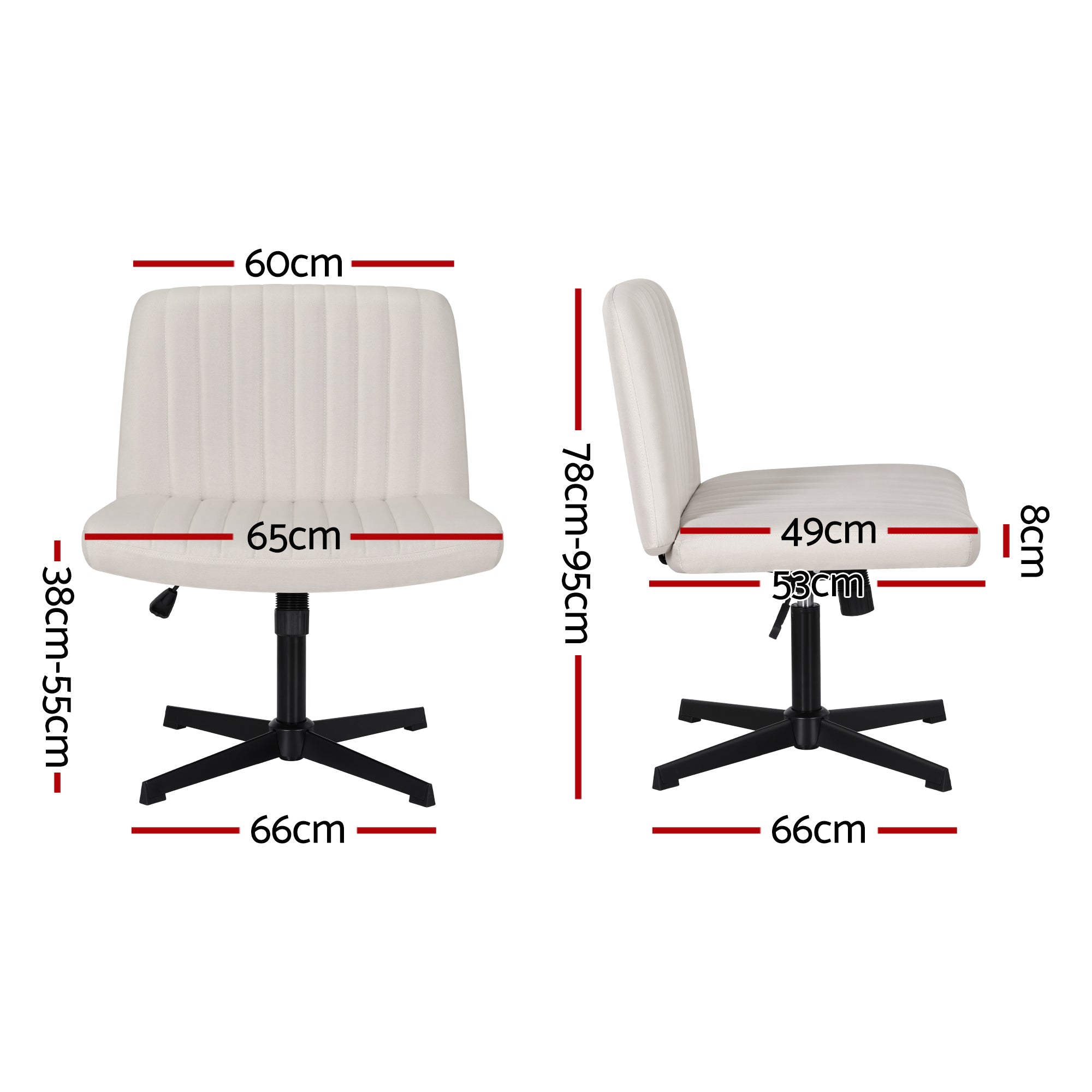 Artiss Criss Cross Chair No Wheels Fabric Wide Cross Legged Office Desk Vanity Chair Armless, Height OCHAIR-L-2017-BG