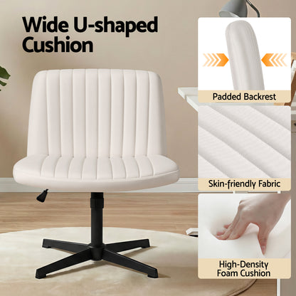 Artiss Criss Cross Chair No Wheels Fabric Wide Cross Legged Office Desk Vanity Chair Armless, Height OCHAIR-L-2017-BG