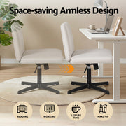 Artiss Criss Cross Chair No Wheels Fabric Wide Cross Legged Office Desk Vanity Chair Armless, Height OCHAIR-L-2017-BG