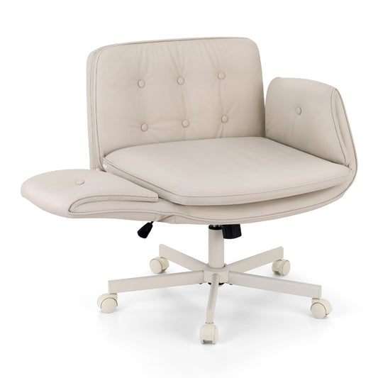 Artiss Criss Cross Chair with Wheels & Adjustable Armrests, Ergonomic Cross Legged Office Desk Chair PU OCHAIR-L-2018-BG